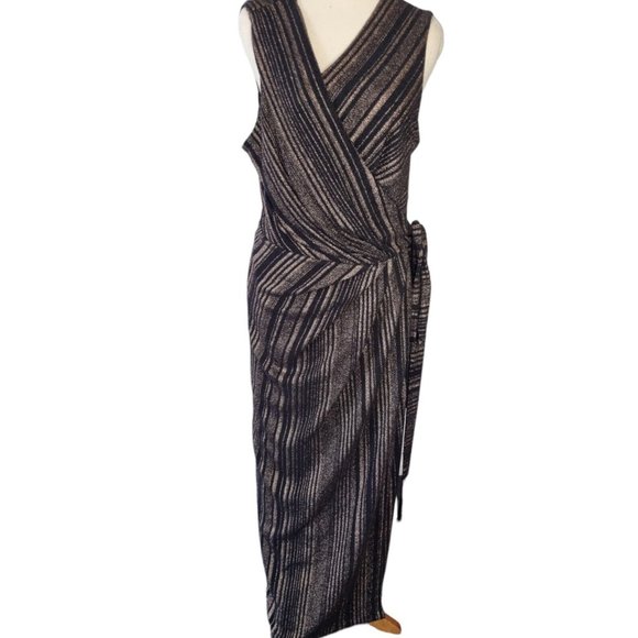 City Chic Plus Size Medium (18) Maxi Wrap Dress Evening V Neck Black and Gold - Picture 9 of 11